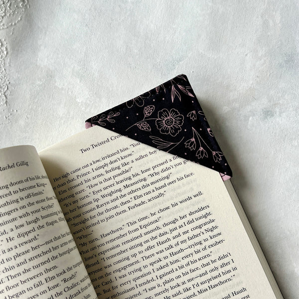 Rose Gold Floral Line Art Fabric Bookmark