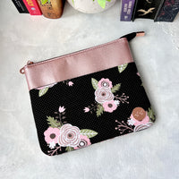 Rose Gold & Black Floral e-reader Zippered Sleeve