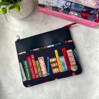 Gold Metallic Bookshelf on navy e-reader Zippered Sleeve