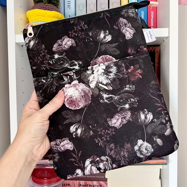 Dark Floral -  Zippered Book Sleeve
