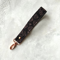 Rose Gold Floral Line Art - Fabric Keychain Wristlet