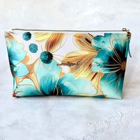 Golden Teal Faux Leather Zipper Pouch