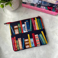 Gold Metallic Bookshelf on navy e-reader Zippered Sleeve