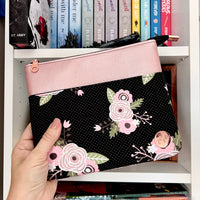 Rose Gold & Black Floral e-reader Zippered Sleeve