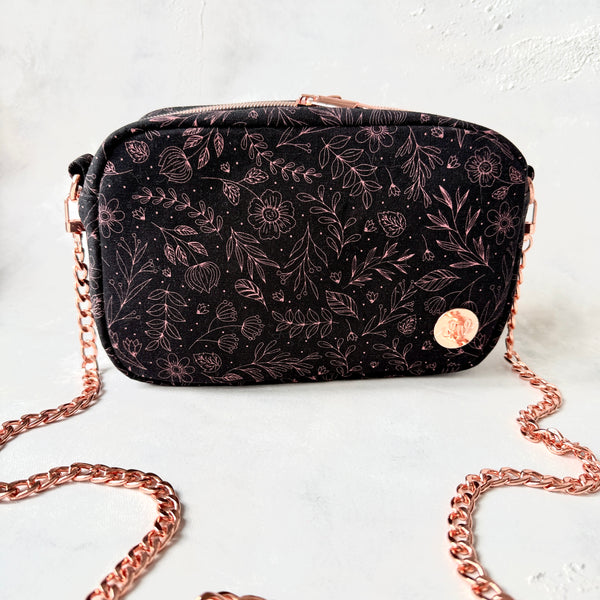 Rose Gold Floral Line Art Crossbody Bag