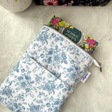 Vintage blue floral -  Zippered Book Sleeve