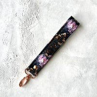 Night Peonies - Fabric Keychain Wristlet