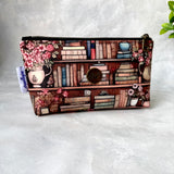 Antique Bookshelf Faux Leather Zipper Pouch