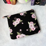 Rose Gold & Black Floral e-reader Zippered Sleeve