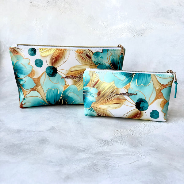 Golden Teal Faux Leather Zipper Pouch
