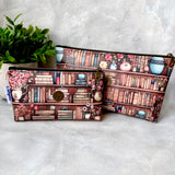 Antique Bookshelf Faux Leather Zipper Pouch