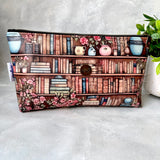 Antique Bookshelf Faux Leather Zipper Pouch