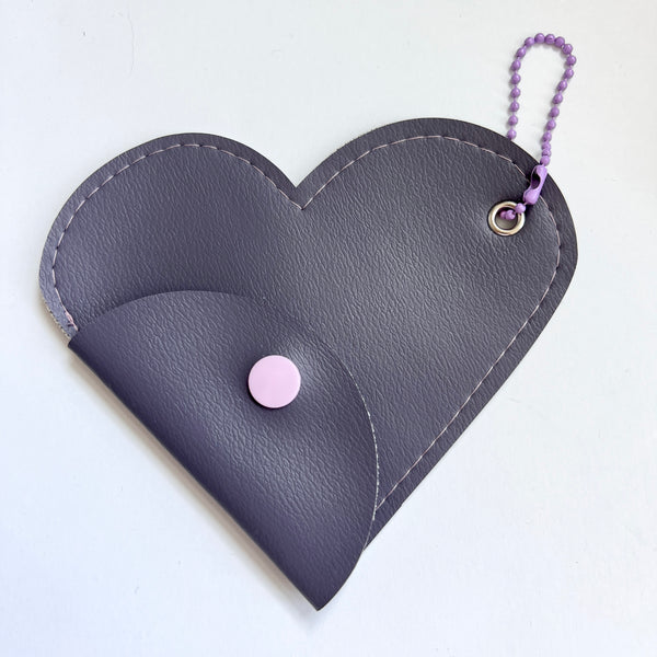 Faux Leather Heart Pouch - Lavender