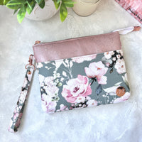 Pink & Grey Floral e-reader Zippered Sleeve with wristlet strap