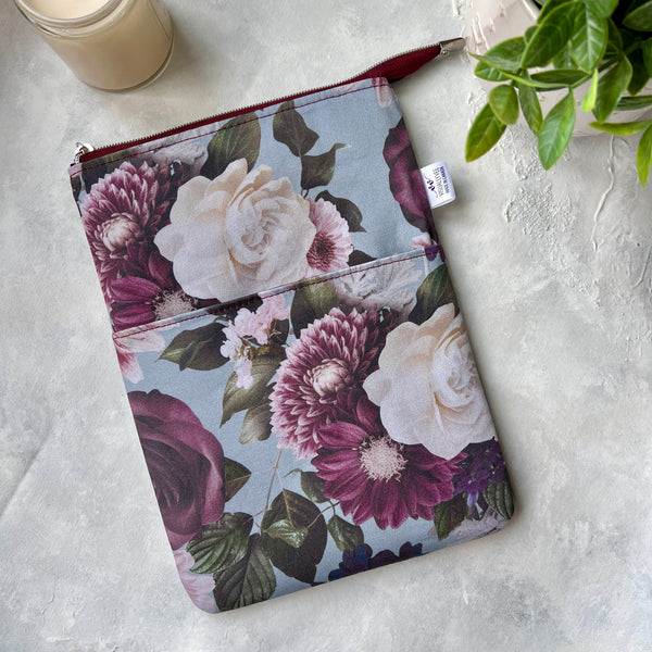 Burgundy Floral -  Zippered Book Sleeve
