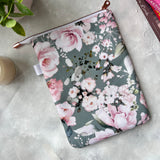 Pink and Grey Floral -  Zippered Book Sleeve