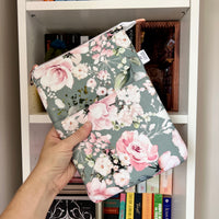 Pink and Grey Floral -  Zippered Book Sleeve