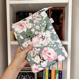 Pink and Grey Floral -  Zippered Book Sleeve
