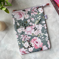 Pink and Grey Floral -  Zippered Book Sleeve