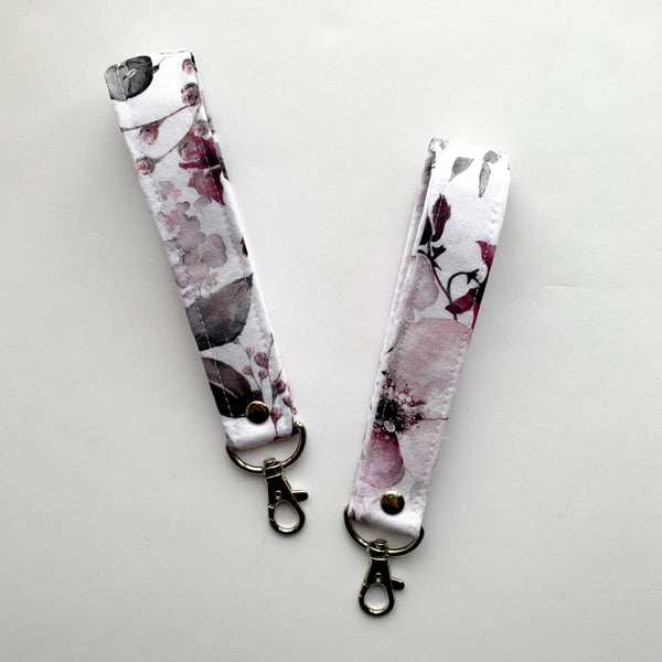 Pink/Purple and Grey floral Fabric Keychain Wristlet