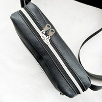 Black on Black with Silver Zipper Large Crossbody Bag