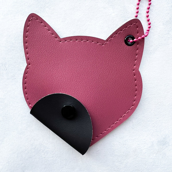 Faux Leather Cat Pouch - Dusty Rose & Charcoal Grey