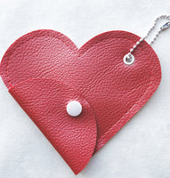 Faux Leather Heart Pouch - Coral
