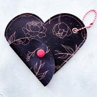 Faux Leather Heart Pouch - Navy & Rose Gold Floral