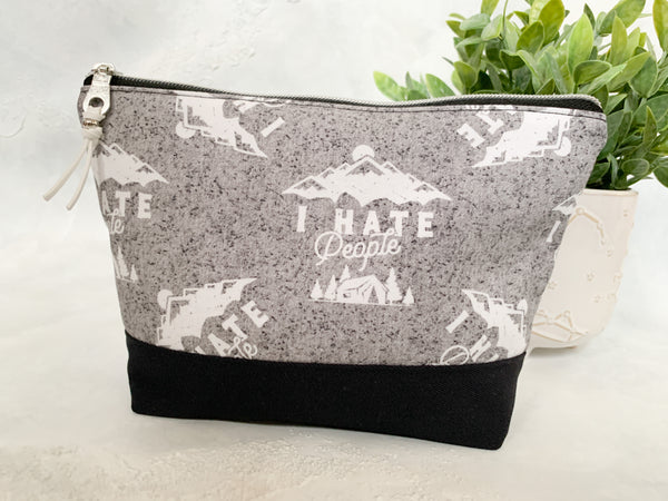 I hate people (white on black base) - Cosmetic - Travel - Craft  Zipper Bag