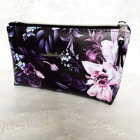 Small Faux Leather Zipper Bag -  Purple Floral