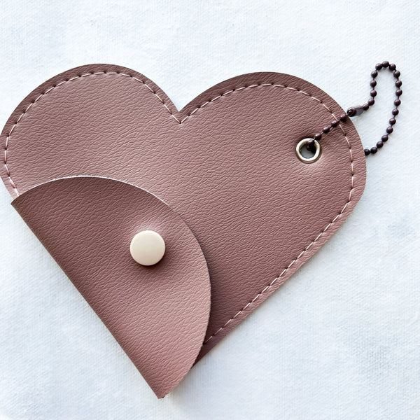 Faux Leather Heart Pouch - Beige