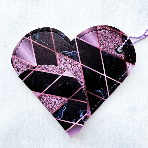 Faux Leather Heart Pouch - Pink Diamonds