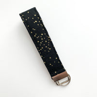 Gold metallic confetti on black Fabric Keychain Wristlet