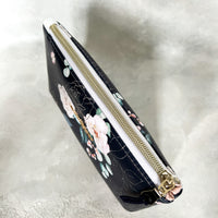Small Faux Leather Zipper Bag -  Navy & Pink Floral