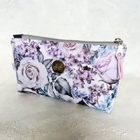 Small Faux Leather Zipper Bag -  Lavender & Blue Floral