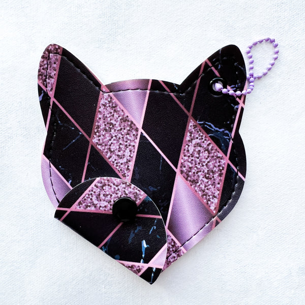 Faux Leather Cat Pouch - Pink & Purple Diamonds