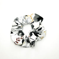 Monochromatic & Gold Floral  Scrunchie