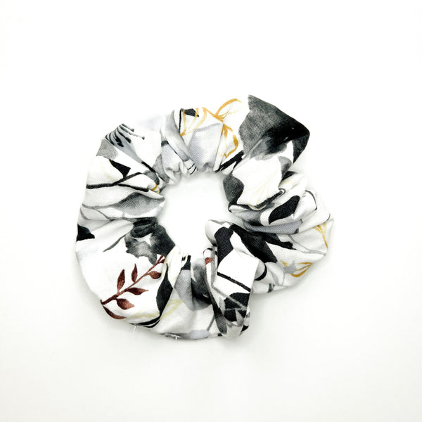 Monochromatic & Gold Floral  Scrunchie