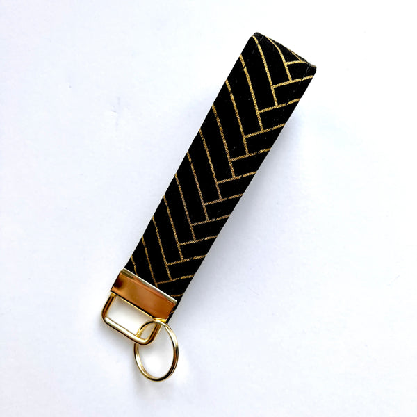 Art deco style gold and black Fabric Keychain Wristlet