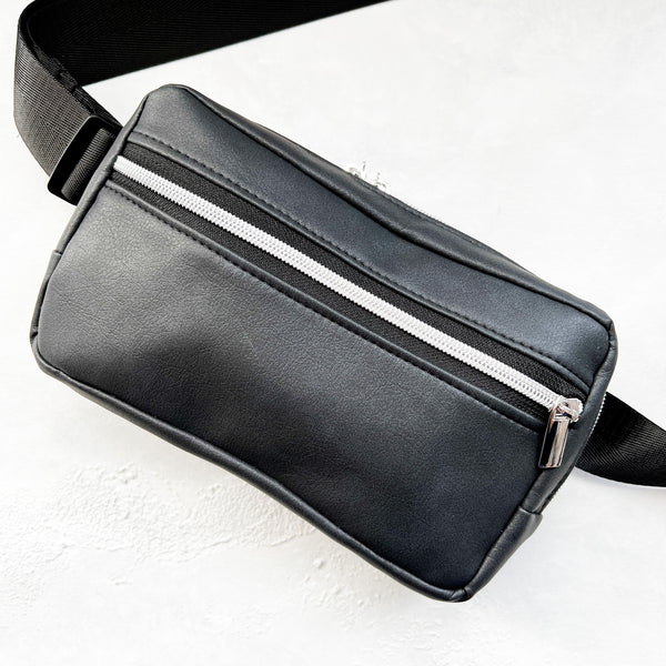 Black on Black with Silver Zipper Large Crossbody Bag