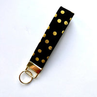 Gold Metallic Dots Fabric Keychain Wristlet