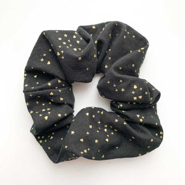 Gold metallic confetti on black Scrunchie