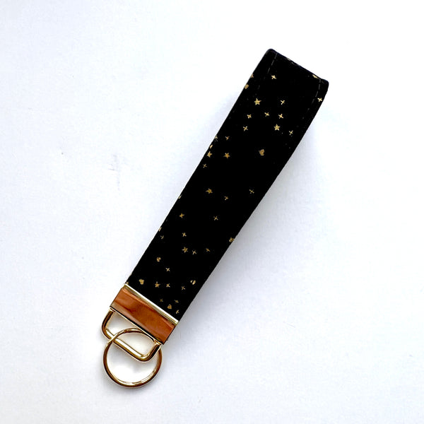 Gold Confetti, hearts and Stars Fabric Keychain Wristlet