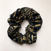 Midnight and Metallic Gold Botanical Scrunchie