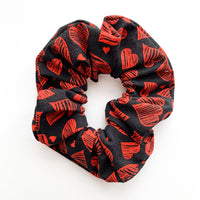 Sketched Hearts on Black Scrunchie
