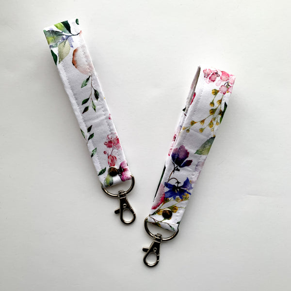 Pink and Green Floral Fabric Keychain Wristlet