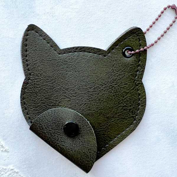 Faux Leather Cat Pouch - Distressed Green