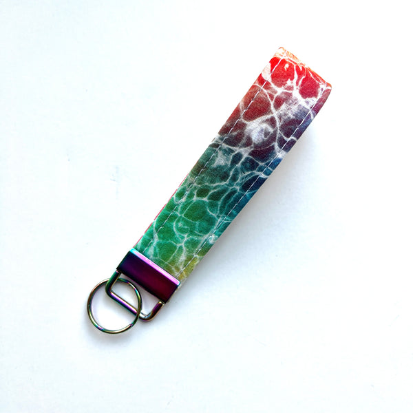 Rainbow alcohol ink Fabric Keychain Wristlet