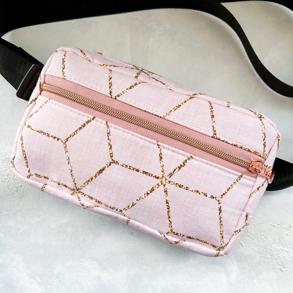 Pink & Glitter Geometric Canvas Large Crossbody Bag