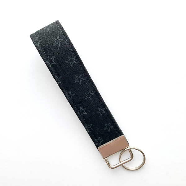 Minimal stars on black Fabric Keychain Wristlet